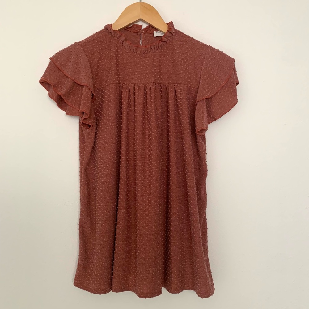 🌿 Perfect Peach dark pink ruffle babydoll polka dot shirt blouse top